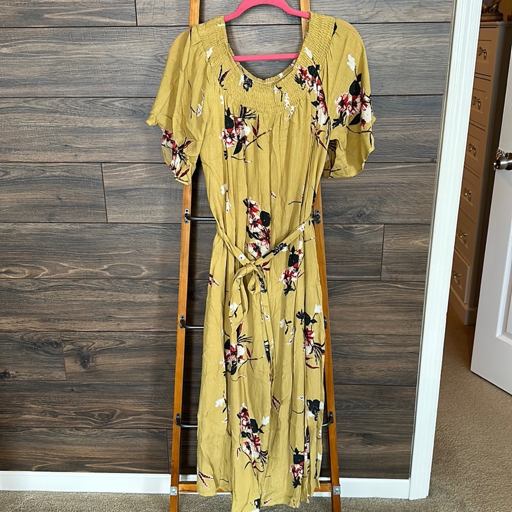 PinkBlush Yellow Wide Leg Off the Shoulder Jumpsuit